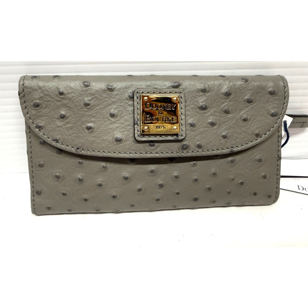 Dooney & Bourke Ostrich Continental Clutch Wallet GRAY NWTS STUNNING!‎
